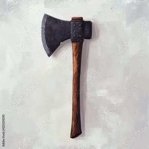 Rustic Hand Hewn Axe with Wooden Handle Medieval Style Hatchet Vintage Tool Illustration photo