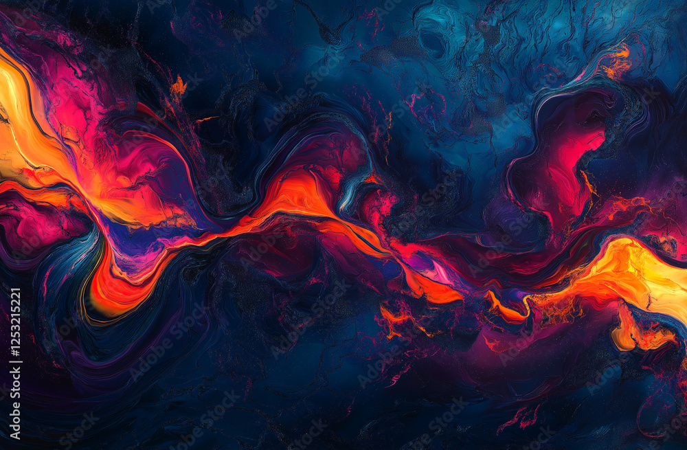 Fototapeta premium Abstract background featuring vibrant, colorful light and color effects set against a dark blue backdrop, creating a dynamic contrast and visually striking design