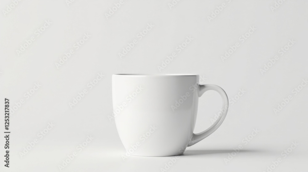 Obraz premium A solitary, pristine white mug rests on a simple, bright surface, offering a clean and minimalist aesthetic for various design applications.