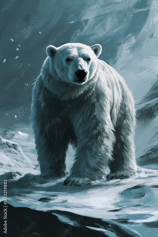 Fototapeta premium Polar bear standing on ice in a snowy landscape