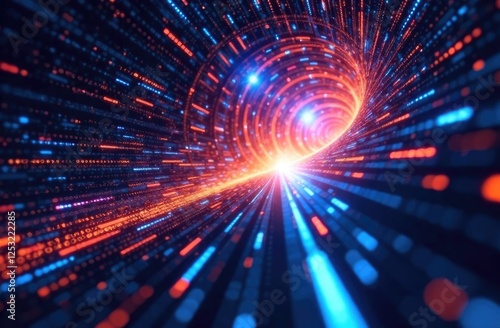 Abstract glowing multicolored tunnel on a dark blue background.