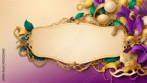 Mardi Gras banner with empty space Without Text, Ivory Luxury background, holiday banner poster background for advertisement ads
