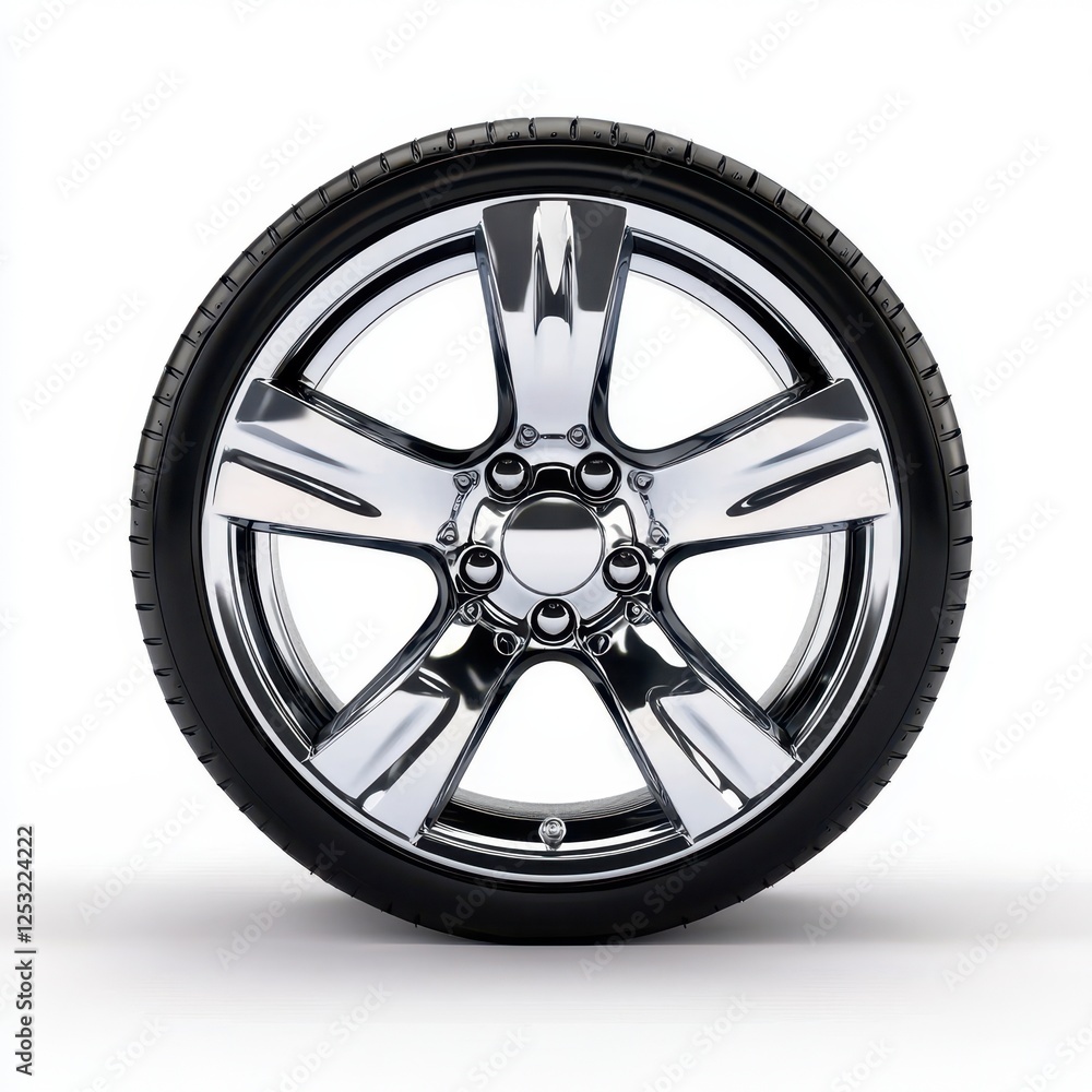 Chrome Alloy Wheel with Black Tire Modern Car Rim Automotive Part Luxury Design Chrome Alloy Wheel with Black Tire Modern Car Rim Automotive Part Luxury Design