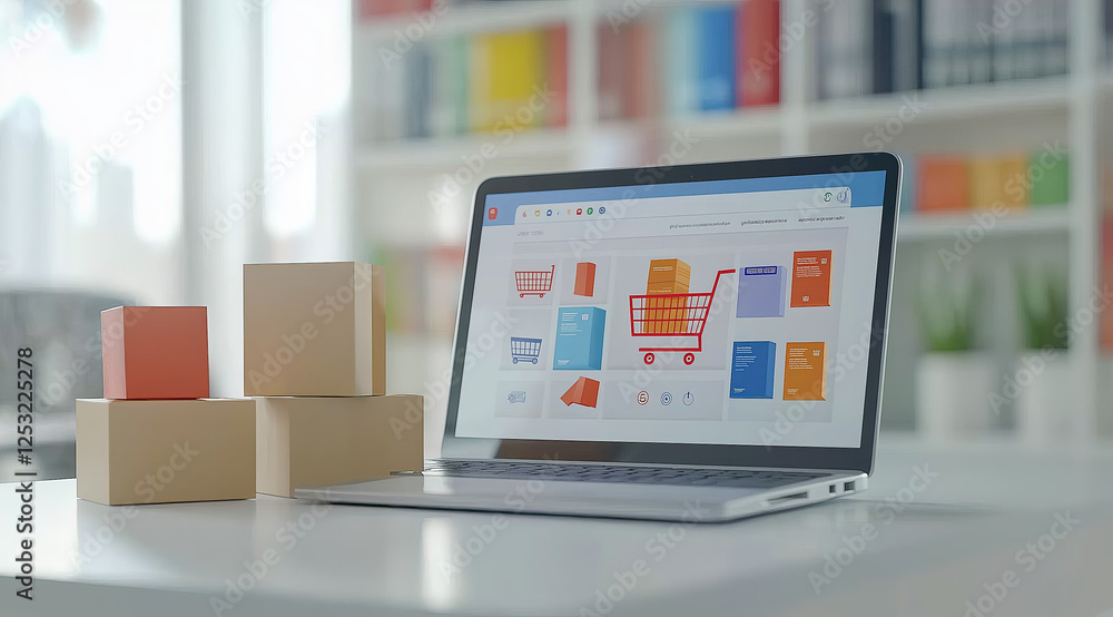 Online Shopping Experience with Boxes and Cart Online Shopping Experience with Boxes and Cart