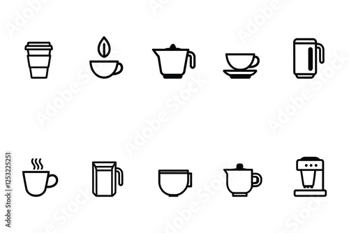 Coffee Shop Icon Set – Barista, Espresso Machine  Takeout Cups