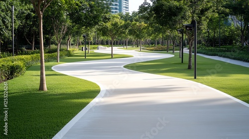Wallpaper Mural Winding pathway through lush green park with trees and manicured lawns under a clear sky. Torontodigital.ca