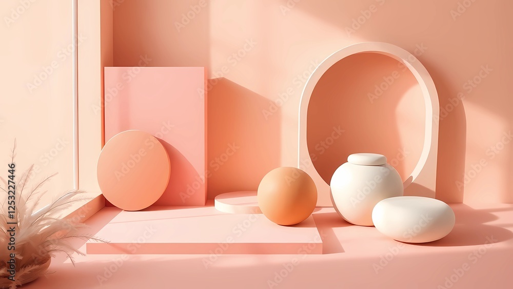 Fototapeta premium Aesthetically pleasing, balanced composition with harmony of colors and shapes. Minimalist elements, smooth lines and natural textures. Visual harmony, soft lighting, balanced proportions.