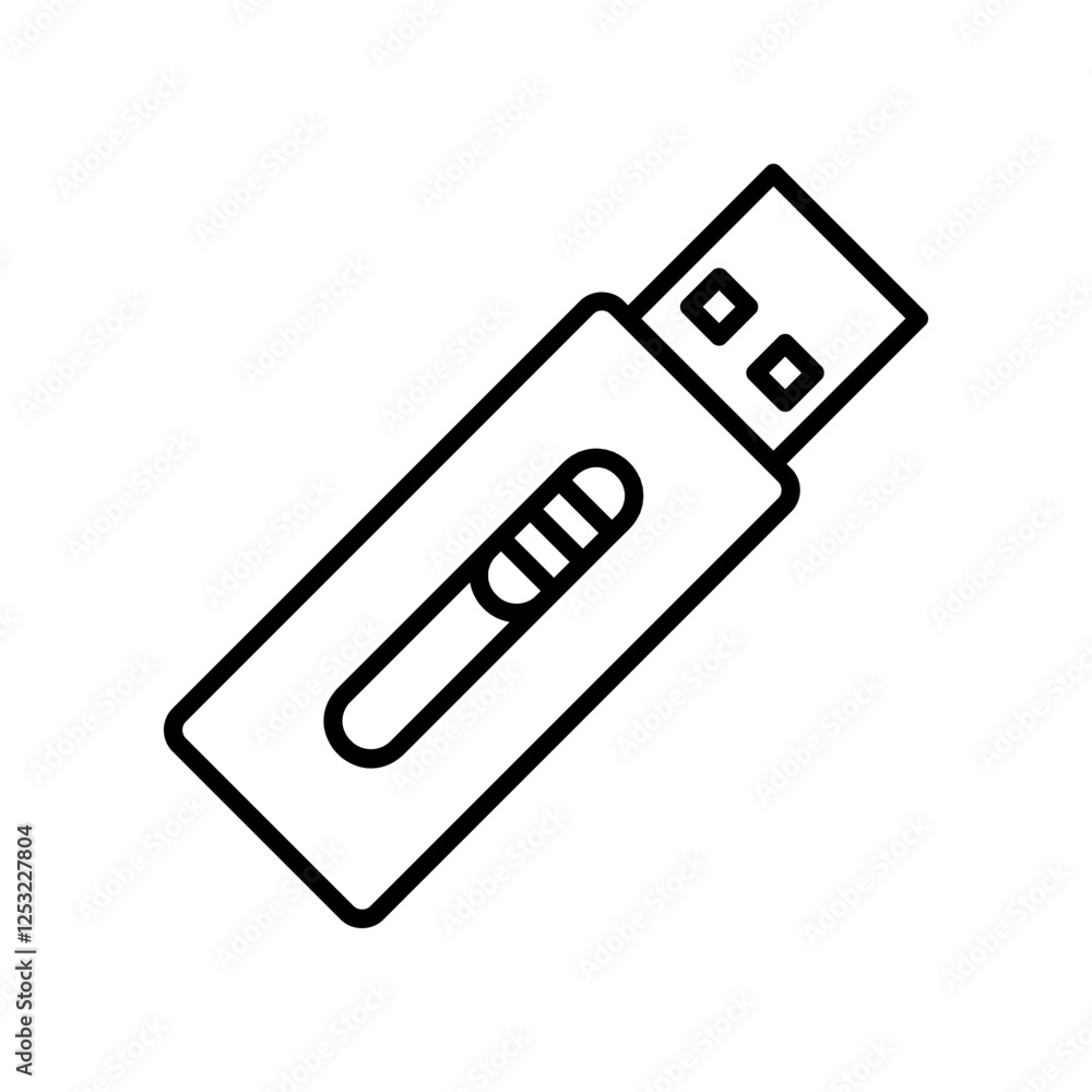 Outline Illustration of a USB Flash Drive on a White Background Outline Illustration of a USB Flash Drive on a White Background