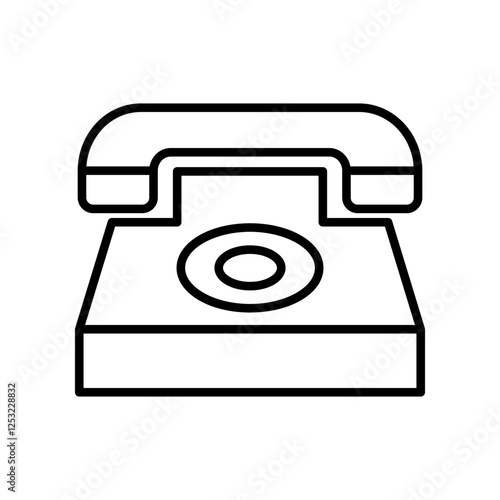 Outline Icon of a Classic Rotary Telephone on a White Background