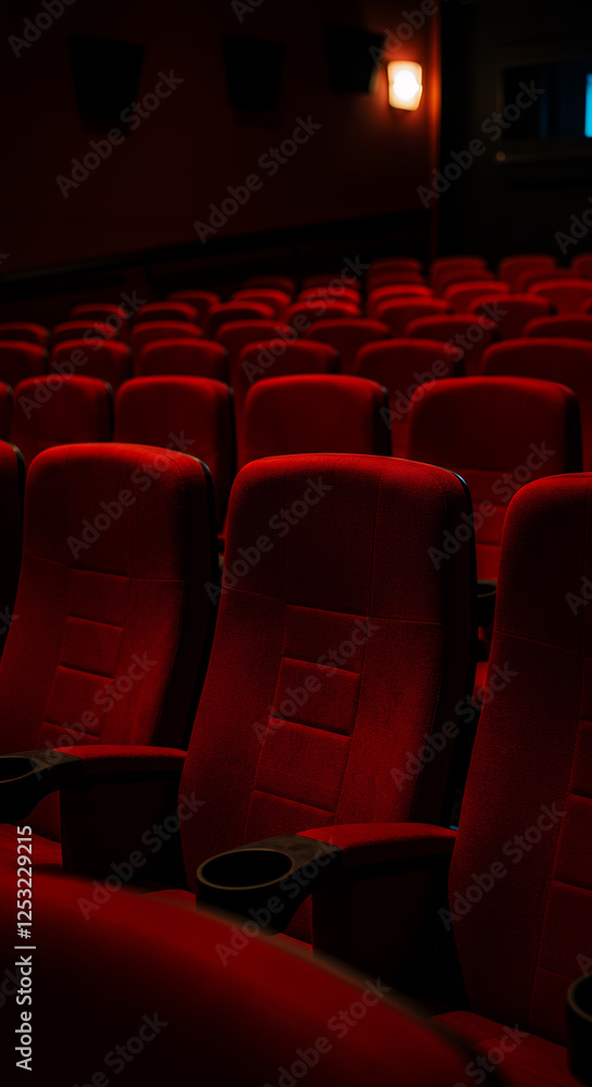 Red Seats Await: Empty Movie Theater, Ready for the Show! Cinema Seating, Film Screening, Entertainment Venue Experience. Red Seats Await: Empty Movie Theater, Ready for the Show! Cinema Seating, Film Screening, Entertainment Venue Experience.