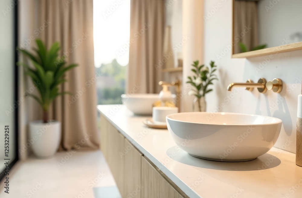 blurred inside of interior luxury modern bathroom in the morning background with white wood tabletop for show, promote ads and design product on display concept blurred inside of interior luxury modern bathroom in the morning background with white wood tabletop for show, promote ads and design product on display concept