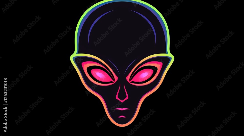 Minimalist alien silhouette with big eyes and long limbs in pale neon color on screensaver Minimalist alien silhouette with big eyes and long limbs in pale neon color on screensaver