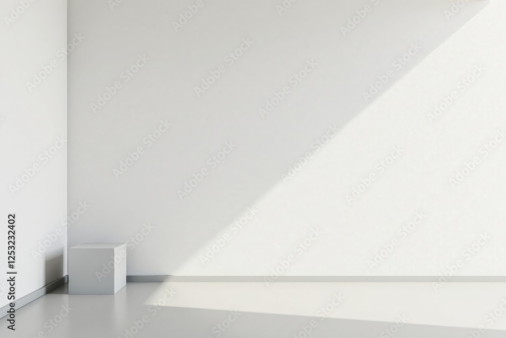 Fototapeta premium Minimalist Room Interior Design with a Light Gray Cube on a Neutral Floor