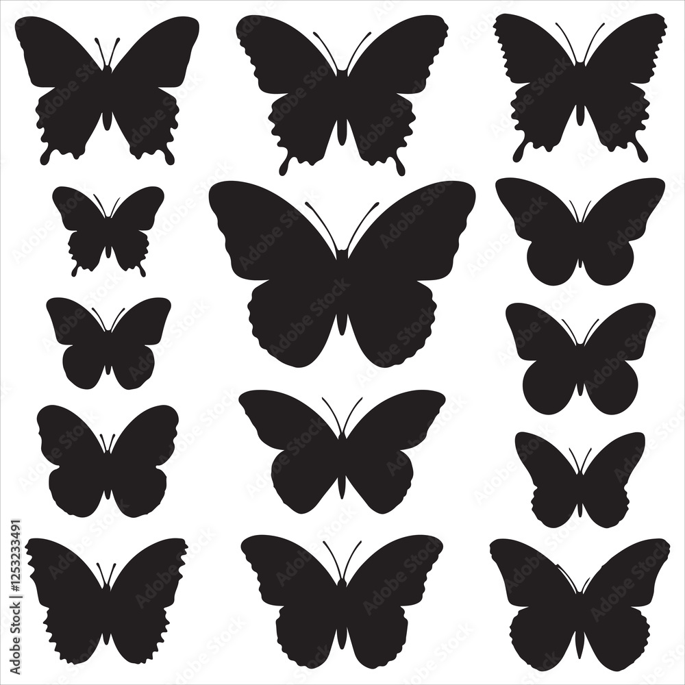 set of vector icon various butterfly silhouette set of vector icon various butterfly silhouette