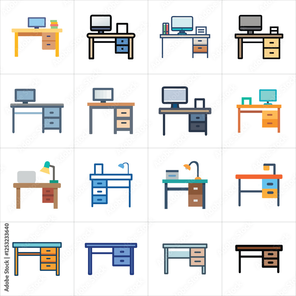 Computer Desk Table icons set Computer Desk Table icons set