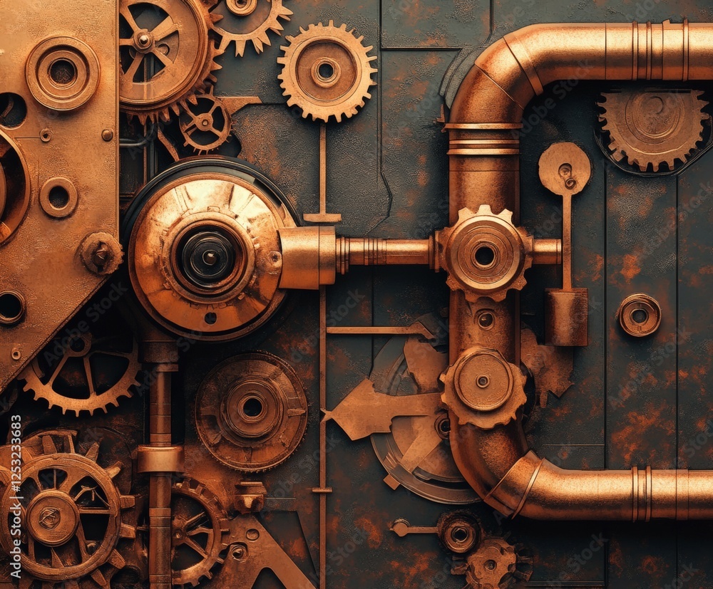 Intricate steampunk machinery with gears and pipes Intricate steampunk machinery with gears and pipes