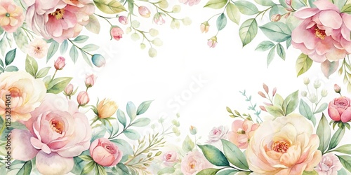 Delicate watercolor floral pattern with soft petals and gentle curves , flower, petal,  flower, petal