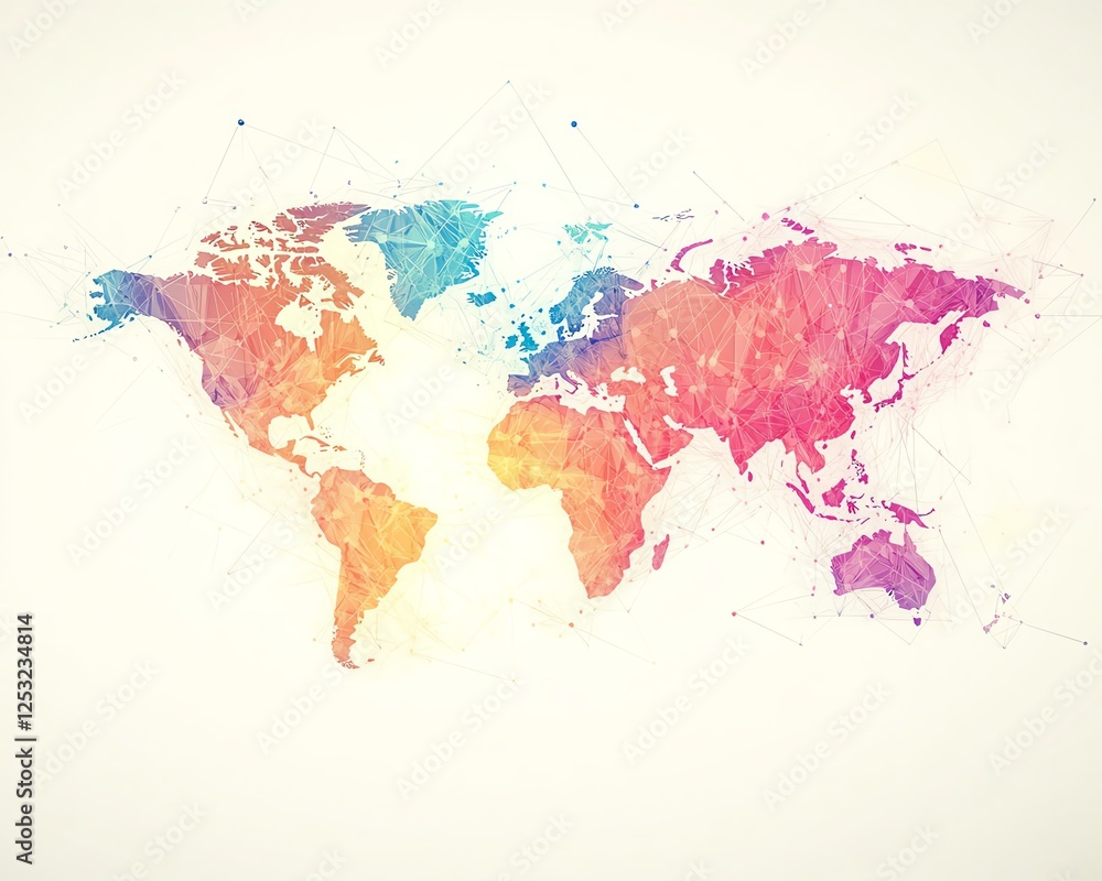 Fototapeta premium Colorful abstract world map illustration.