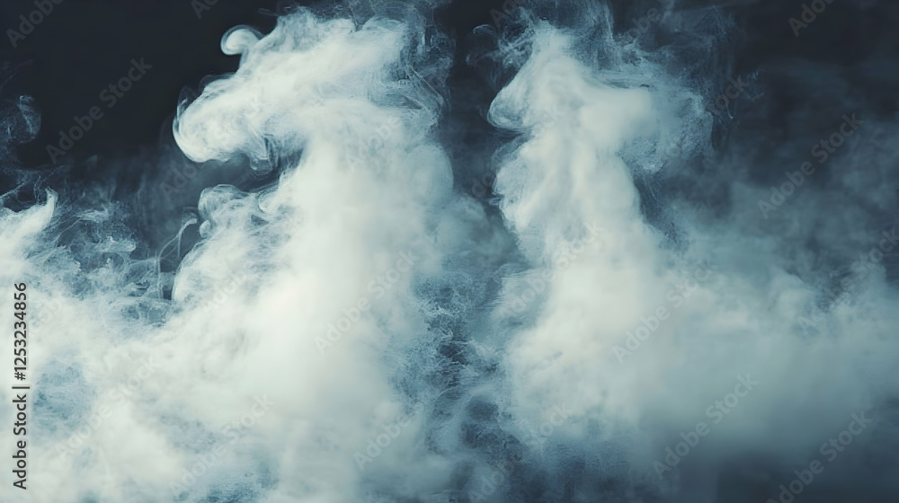 Fototapeta premium Ethereal smoke swirls on black background, design element
