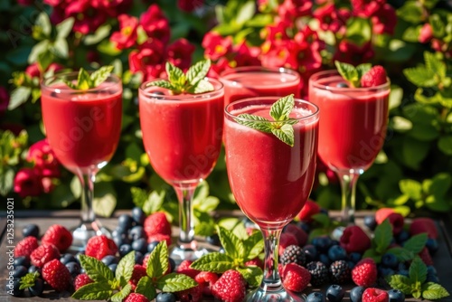 Wallpaper Mural Refreshing Berry Smoothie in Glasses Outdoors Torontodigital.ca
