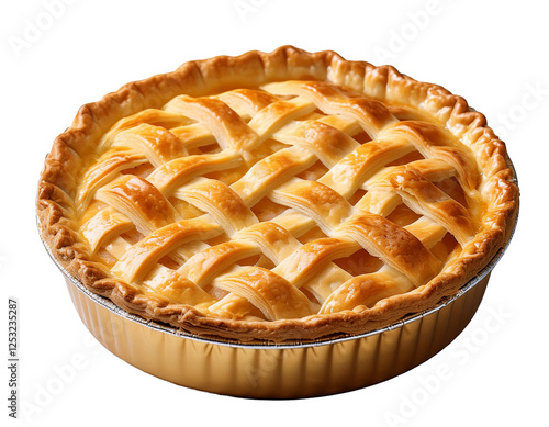 Obraz na płótnie apple pie in a foil container on a white background w salonie