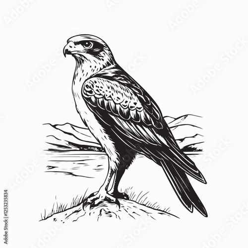 Eagle Perched High on a Rock Watching Over the Grand Mountain Landscape Vector