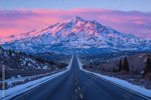 Wallpaper Mural Snowy road leading to majestic mountain at sunrise Torontodigital.ca