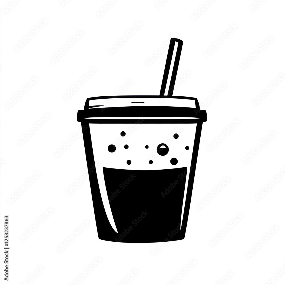 Stylized graphic of disposable coffee cup with straw