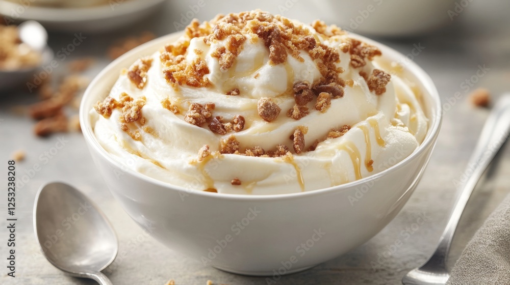 Creamy Dessert Bowl Topped with Crunchy Caramel Delights Creamy Dessert Bowl Topped with Crunchy Caramel Delights