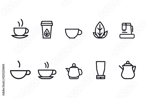 Tea Coffee Outline Icons – Flat Vector Symbols for Menus