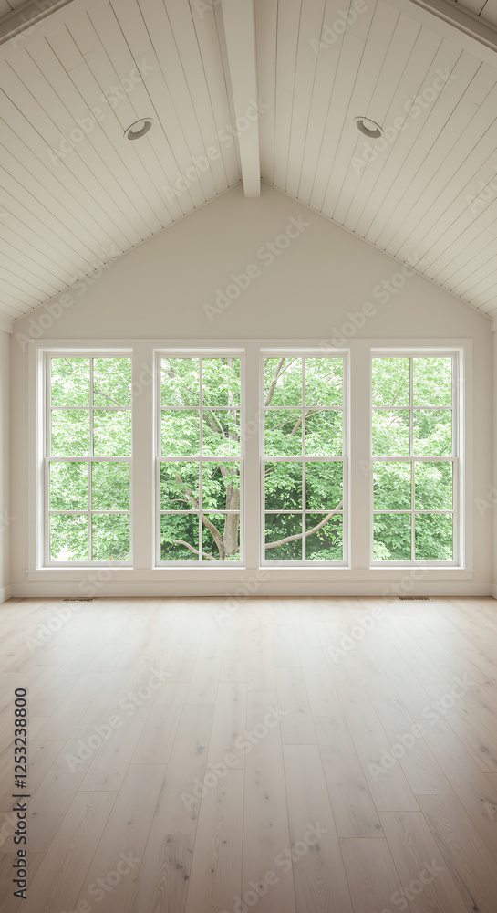Fototapeta premium Bright Empty Room: Windows, Light, and Open Space | Modern Interior Design