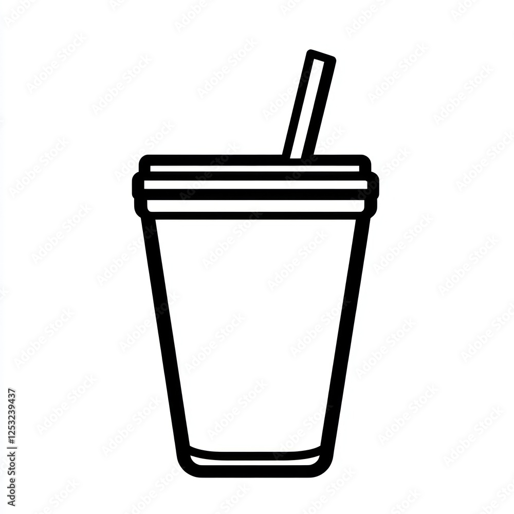 Simple Outline of Disposable Drink Cup with Straw Simple Outline of Disposable Drink Cup with Straw