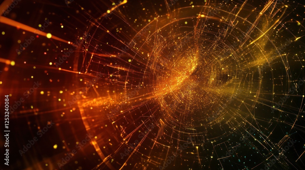 Obraz premium Abstract digital network of lines and glowing particles with warm tones