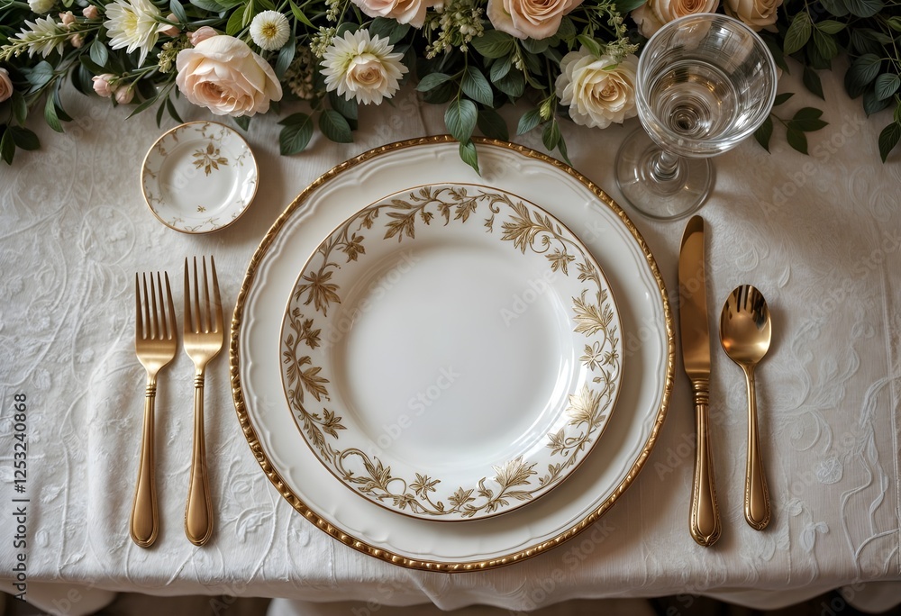 Lovely wedding table setting, classic wedding plate setting Lovely wedding table setting, classic wedding plate setting