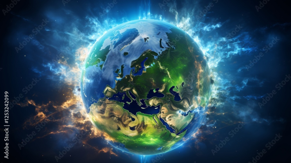 Minimalist earth with soft atmospheric glow against a dark space background for depth effect Minimalist earth with soft atmospheric glow against a dark space background for depth effect