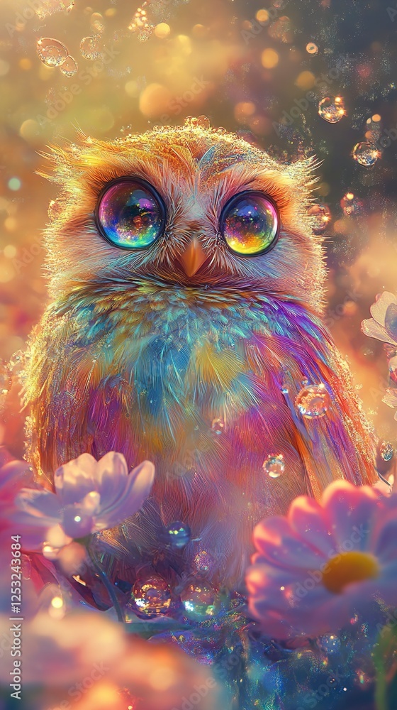 Magical Rainbow Owl in a Dreamy Garden Magical Rainbow Owl in a Dreamy Garden