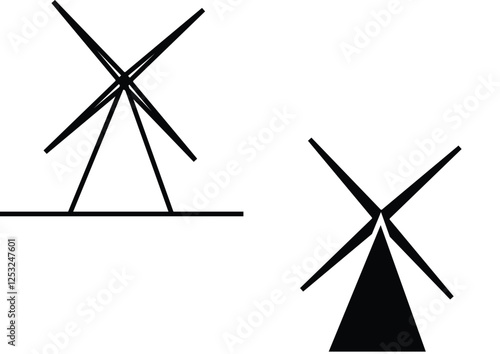 Simple line icon of a wind turbine with a cross, indicating disapproval or prohibition of wind energy systems with transparent background.