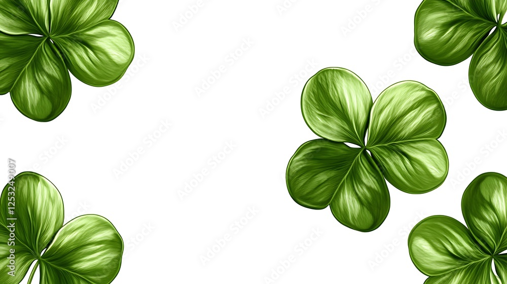 Green Clover Leaf Pattern on White Background Green Clover Leaf Pattern on White Background
