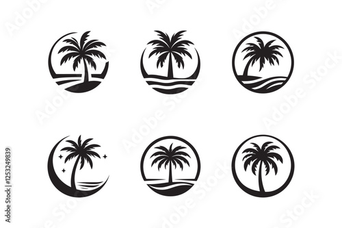 set of palm tree silhouette vector illustration
