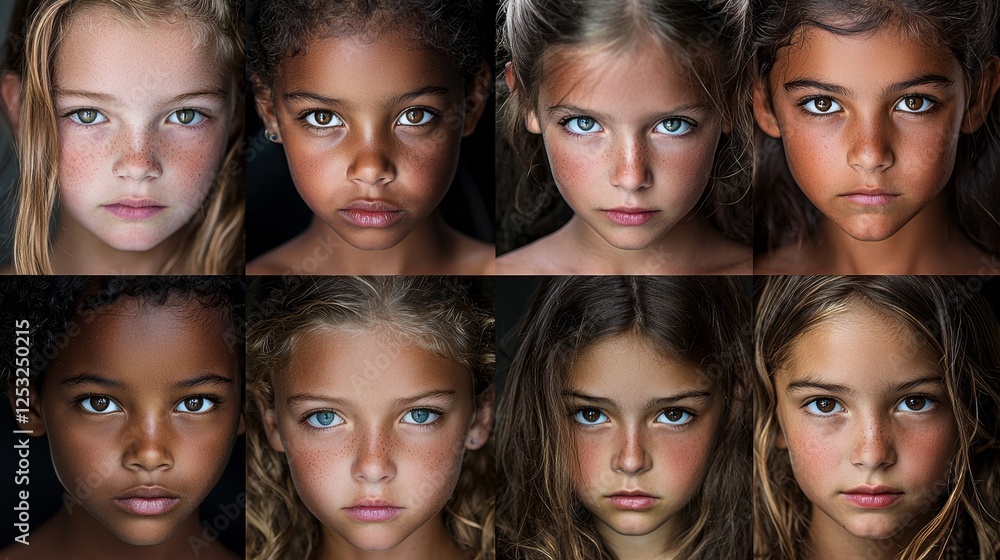 Obraz premium A portrait showcasing a diverse group of children, including boys and girls from multiple ethnic backgrounds