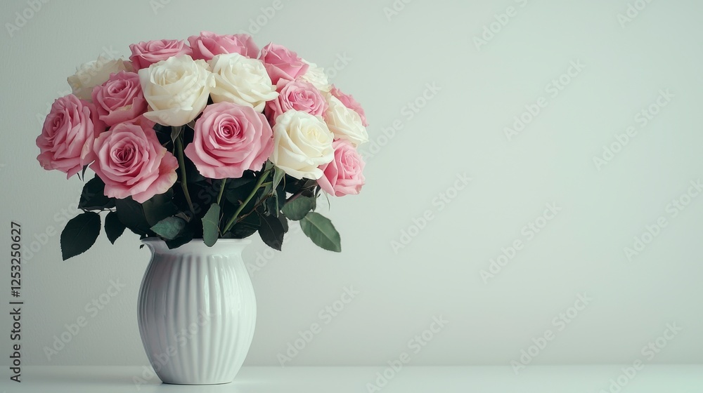 Fototapeta premium Vintage Style Pink and White Roses in Elegant Vase Arrangement