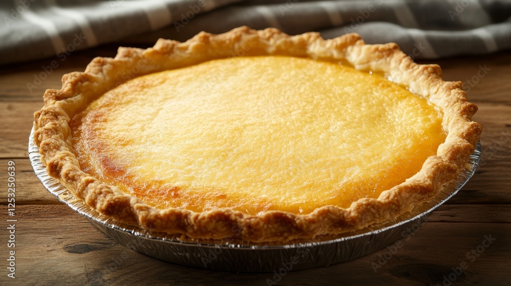 Golden Homemade Pie with Crispy Flaky Crust on Rustic Wood Table Golden Homemade Pie with Crispy Flaky Crust on Rustic Wood Table