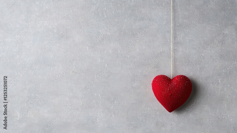 Red Heart Decorated With Sparkle On Gray Background Red Heart Decorated With Sparkle On Gray Background