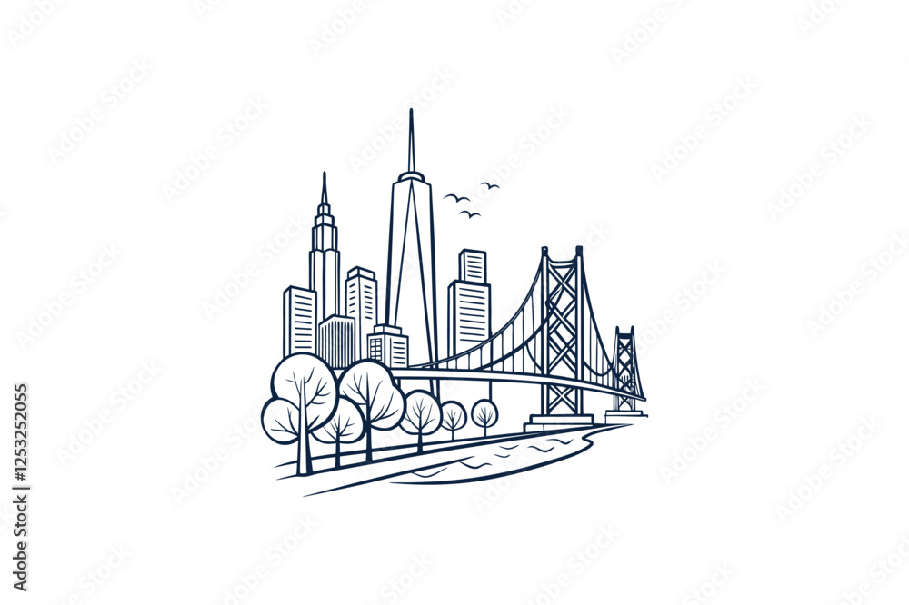 Obraz premium modern city with iconic building clip art vector illustration