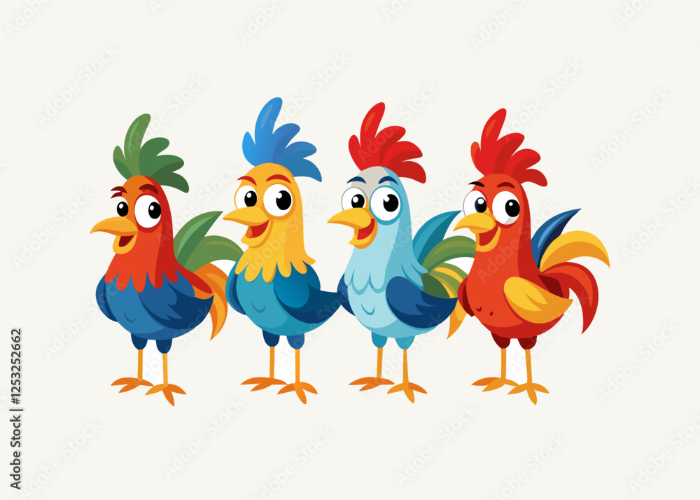 Fototapeta premium set chicken character cartoon logo, vector illustration white background