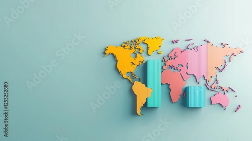 An animated scene of a world map shifting as tariffs change trade routes, colorful and dynamic photo