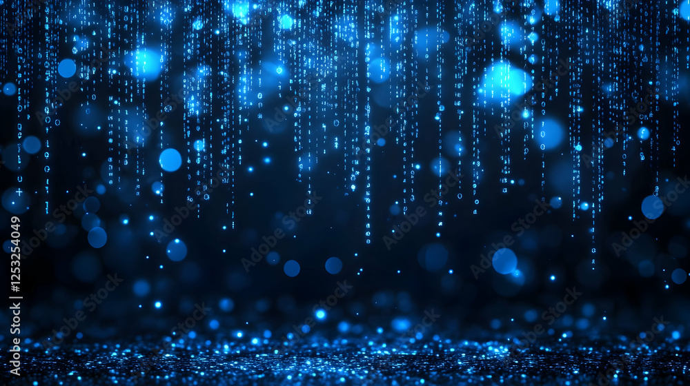 Blue glitter rain, dark background, festive Blue glitter rain, dark background, festive