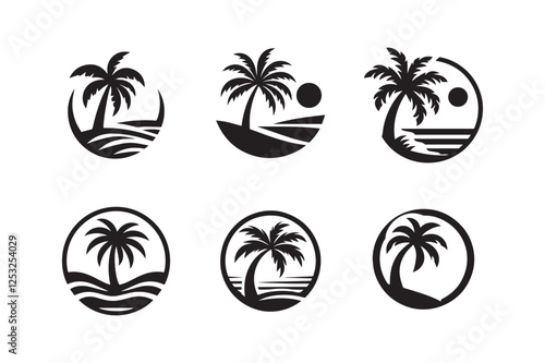 palm trees silhouette Vector set  on white 
