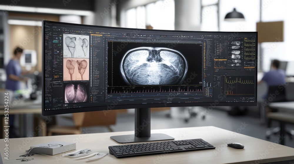 Fototapeta premium An X-ray machine linked to a computer that automatically identifies possible fractures or anomalies, thus accelerating the diagnostic process