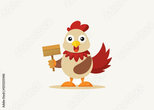 Cute Bird Cartoon Character Holding Wooden Banner, vector illustration white background